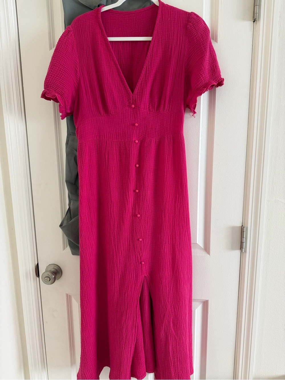 Hot Pink V-Neck Button-Front Women’s Dress